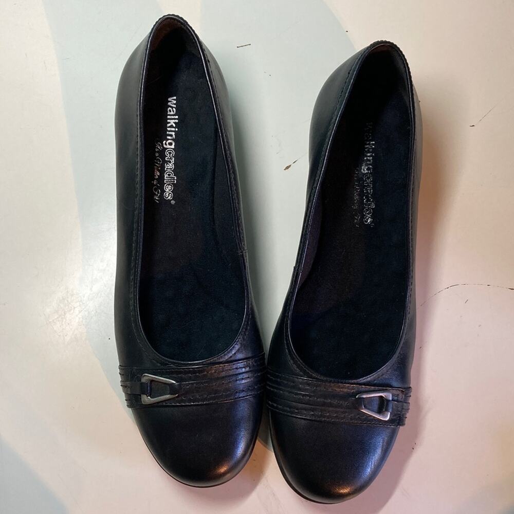 Walking Cradles 10 Black Leather Flats Comfort Square Toe Slip On Low Heel